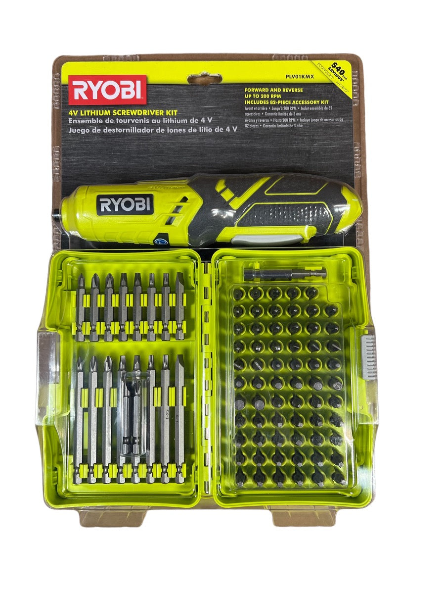 RYOBI 4 Volt Lithium ion Screwdriver with 82 Piece Accessory Kit