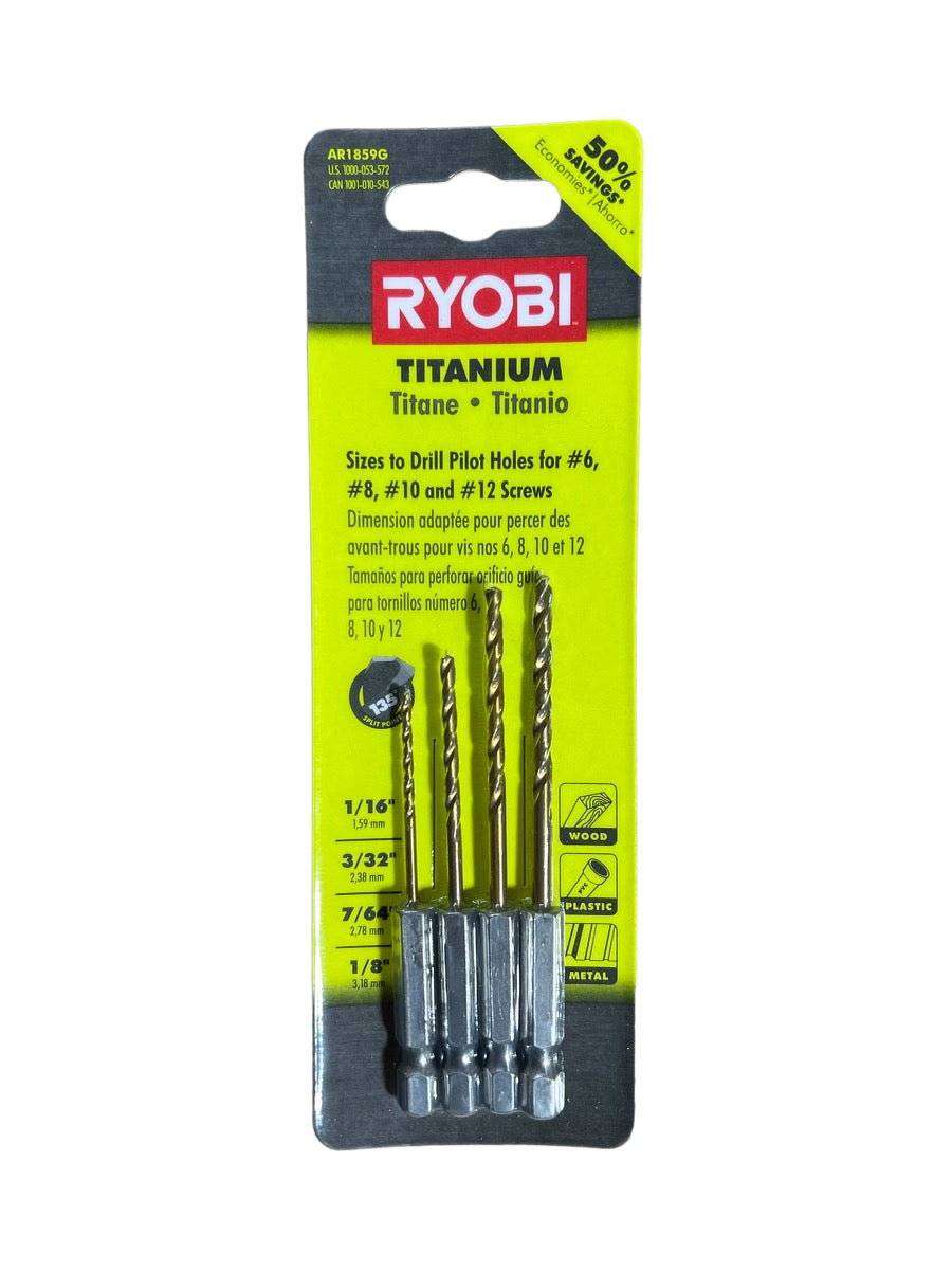 SpeedLoad+ Titanium 4-Piece Hex Shank Pilot Drill Bit Set – Ryobi