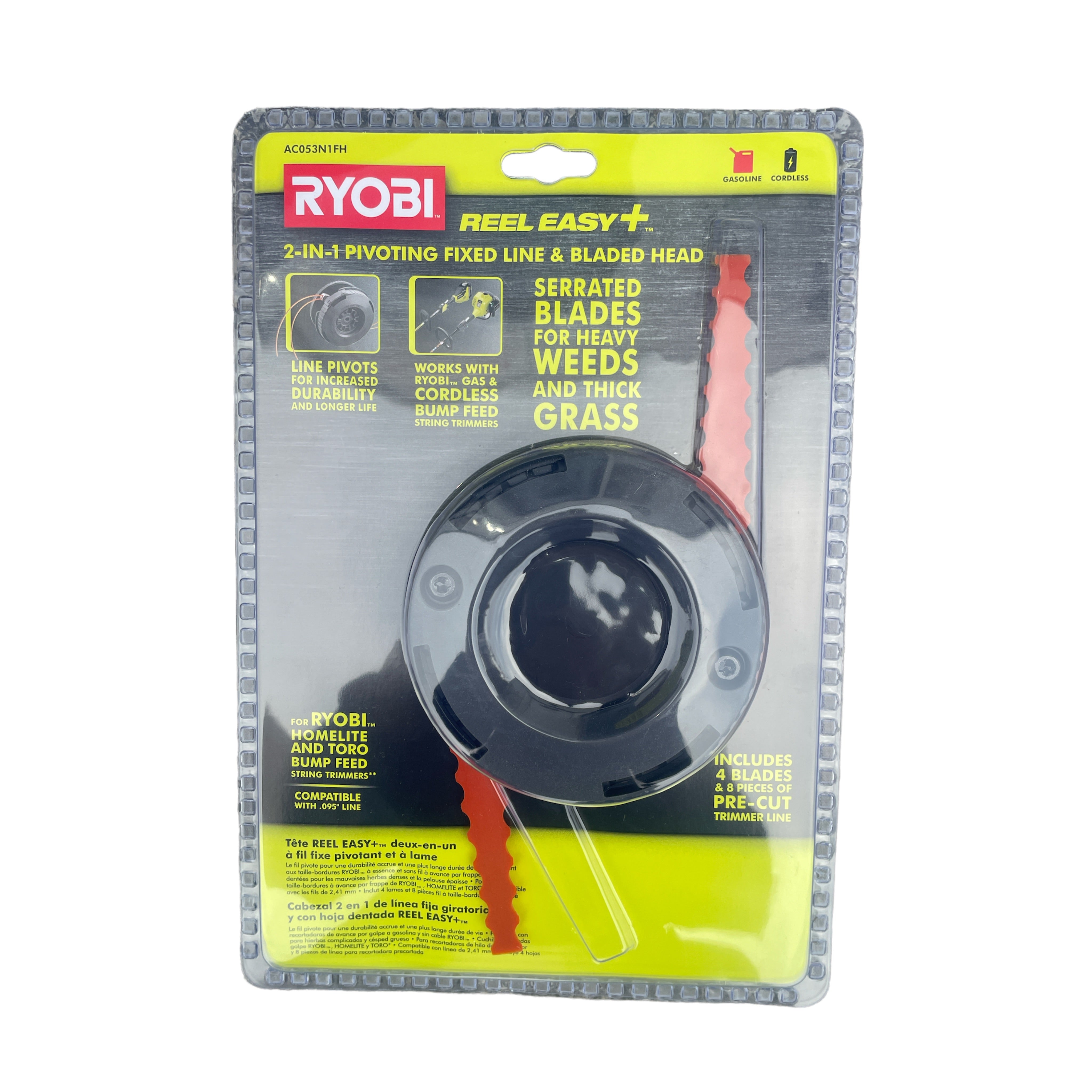 RYOBI REEL EASY+ 2-in-1 Pivoting Fixed Line and Bladed Head for