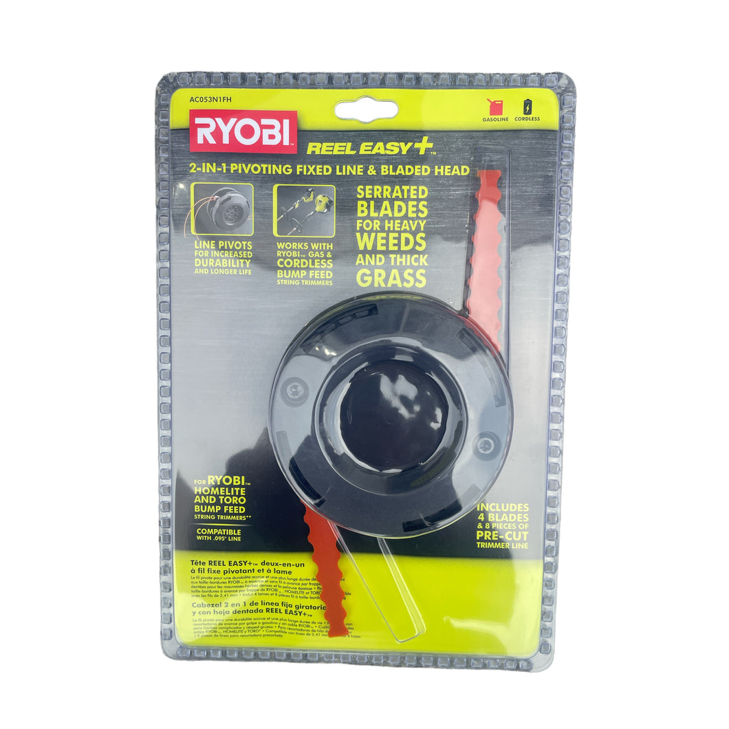 AC053N1FH RYOBI REEL EASY+ 2-in-1 Pivoting Fixed Line and Bladed Head for Bump Feed Trimmers
