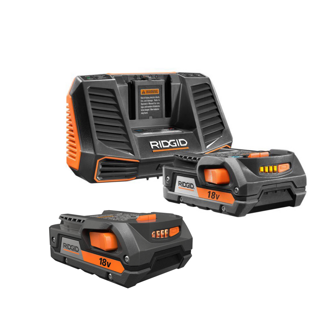 RIDGID Dual 18-Volt Lithium-Ion 1.5 Ah Batteries and Charger Starter Kit