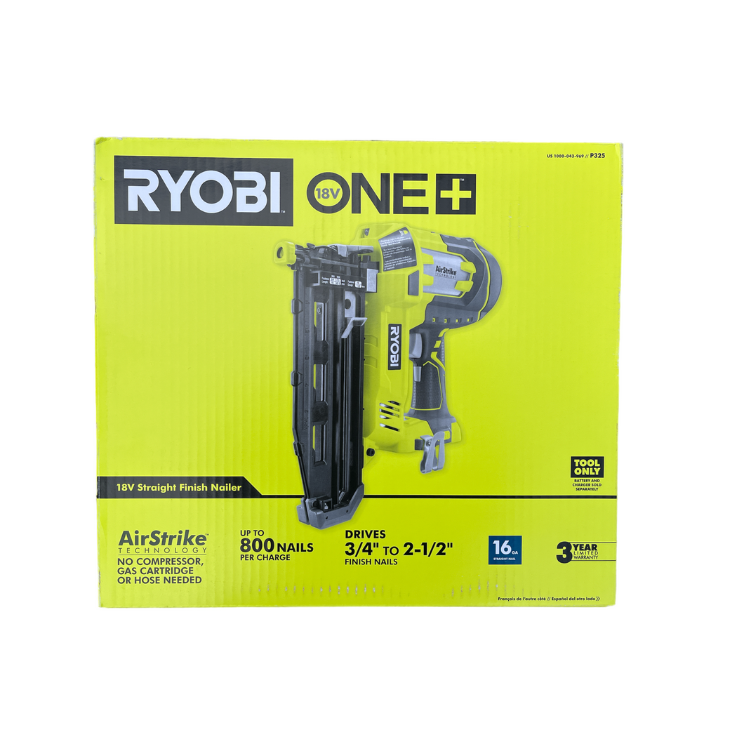 Ryobi P325 18-Volt ONE+ Lithium-Ion Cordless AirStrike 16-Gauge Cordless Straight Finish Nailer (Tool Only)