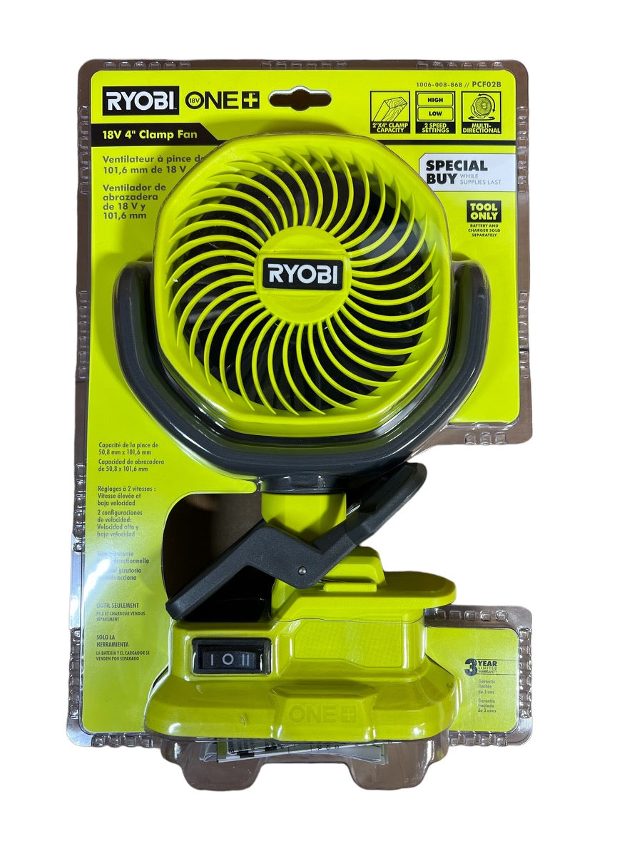 Ryobi 18V One+ Cordless 4 in Clamp Fan (Tool Only)