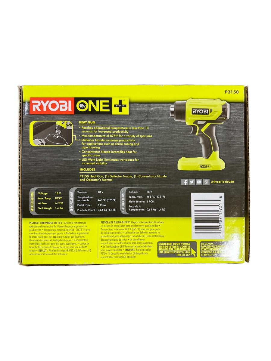 Ryobi 18V ONE+ Cordless Heat Gun Kit (Includes: P3150 Heat Gun, P102  Lithium-ion Battery Pack, P118b Charger) 